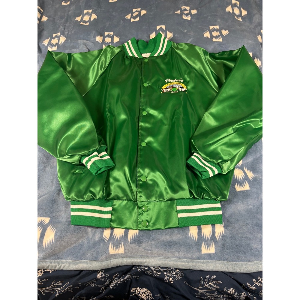 Auburn Sportswear Mens Green Satin Varsity Jacket Pereira's Dairy Systems L USA